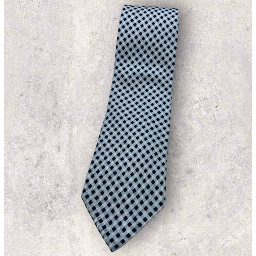 Church's Silk Tie England Navy Blue Tartan W:3.7" Euc